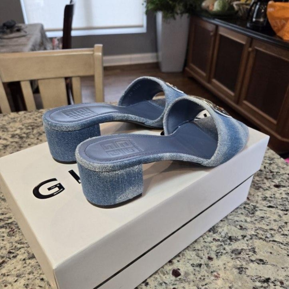NEW Givenchy Distressed Denim Slides Size 39 45mm Heels - Picture 7 of 11